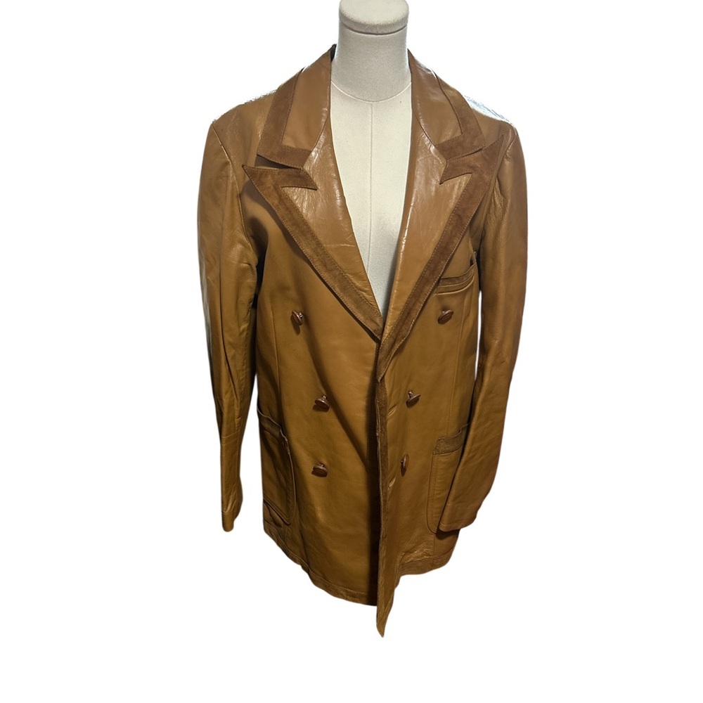 Vintage 70’s Leather Western Ranch Blazer Jacket Mens 40R Medium Marlboro Style - Picture 3 of 16